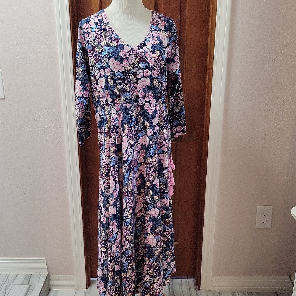 Tissu Floral V-Neck Maxi Dress - Pink and Blue